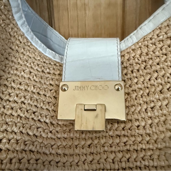 Jimmy Choo Beige and White Raffia Shoulder Bag - Picture 2 of 16